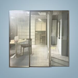 Slim Frame Sliding Door With 3 Panel Tempered Glass Design